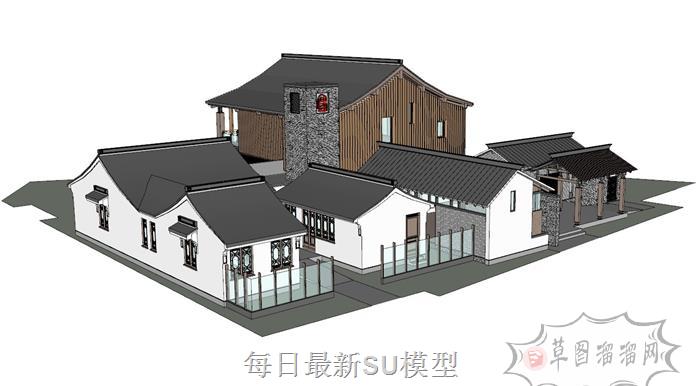 中式博物馆建筑SU模型