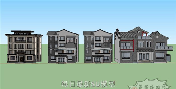 中式别墅住宅SU模型 1