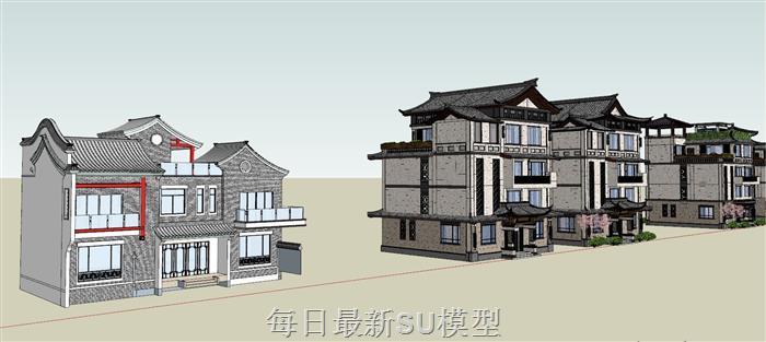 中式别墅建筑SU模型 2