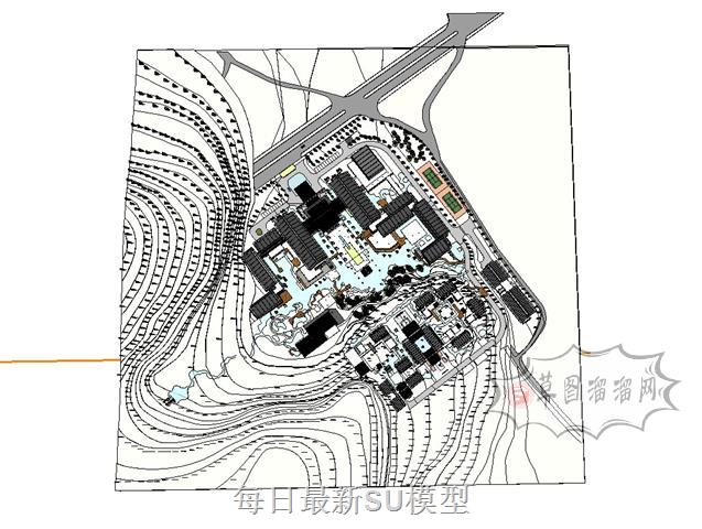 中式学校建筑SU模型 1