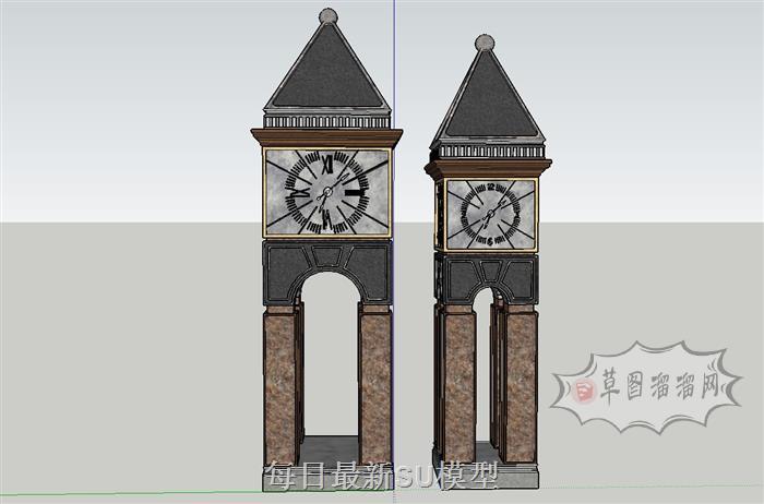 欧式钟楼建筑SU模型 1