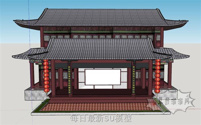 中式舞台建筑SU模型 1