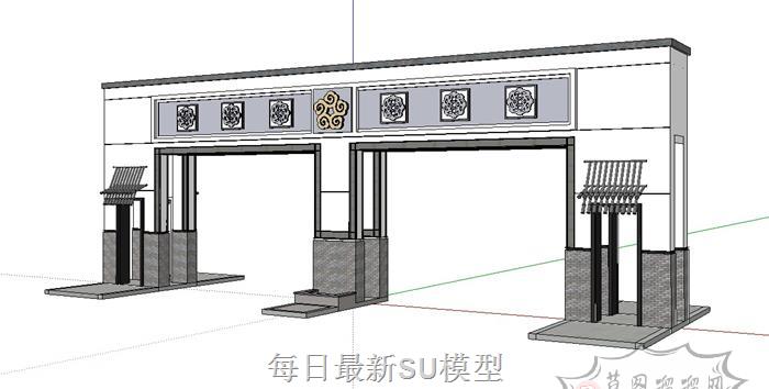 中式入口大门SU模型 1