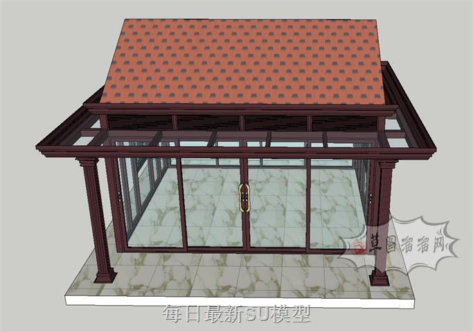 阳光房建筑玻璃房SU模型 1