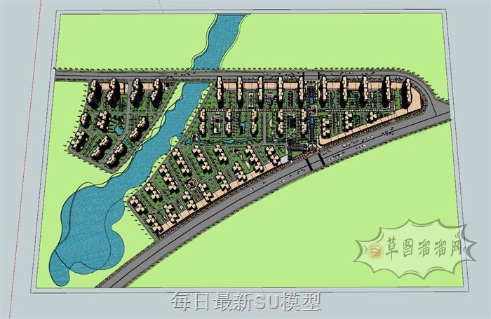 新中式小区建筑SU模型 1