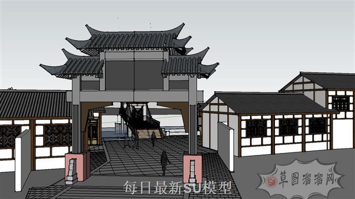 中式古建桥SU模型 3