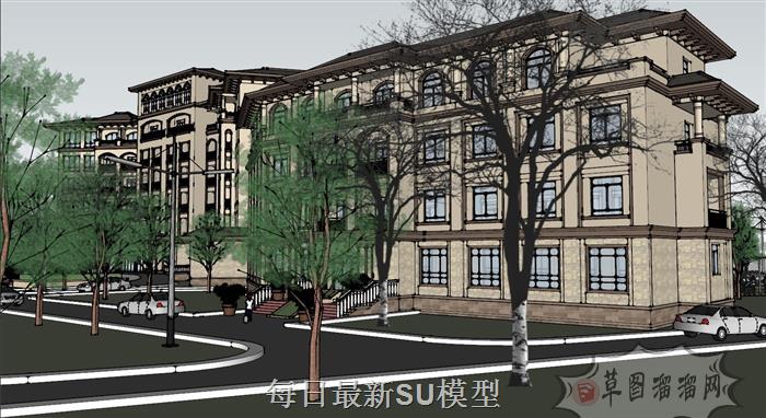 简欧风格酒店建筑SU模型 2