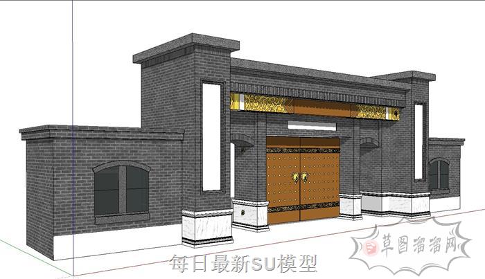 大门中式古建SU模型 1