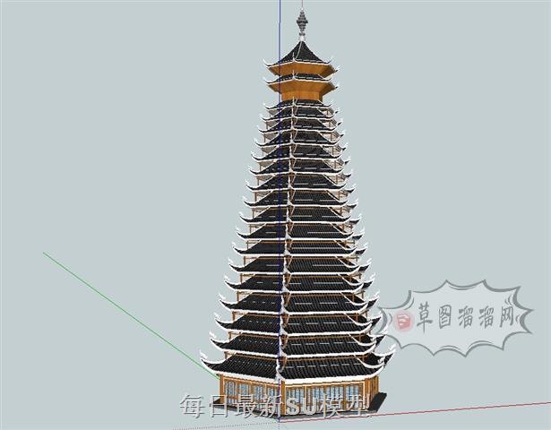 雷峰塔古塔建筑SU模型 1