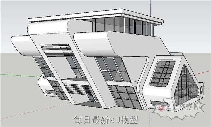 倾斜异形建筑SU模型 1