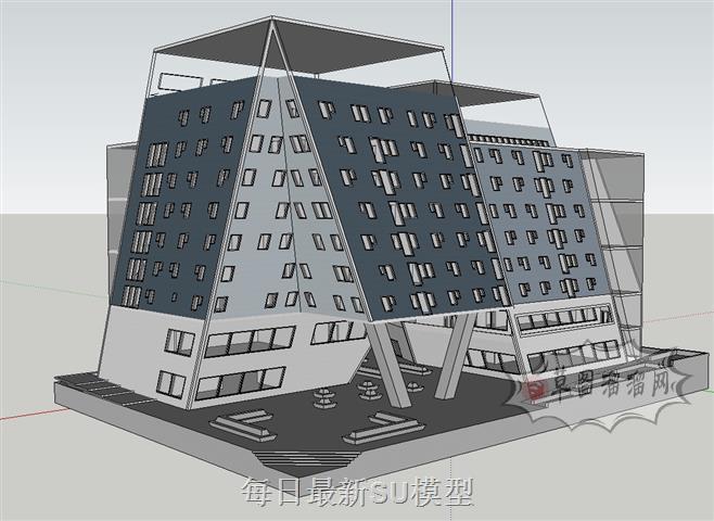 异形办公楼建筑SU模型 1