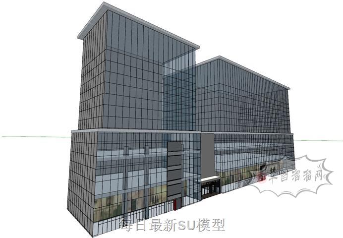 玻璃幕墙建筑综合体SU模型 1