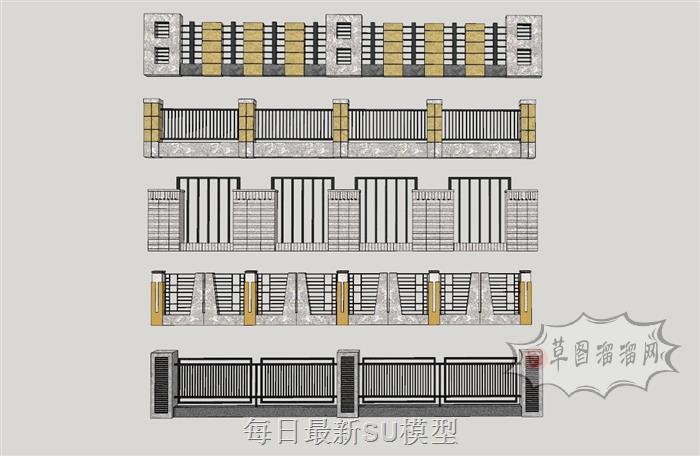 铁艺围墙SU模型 1