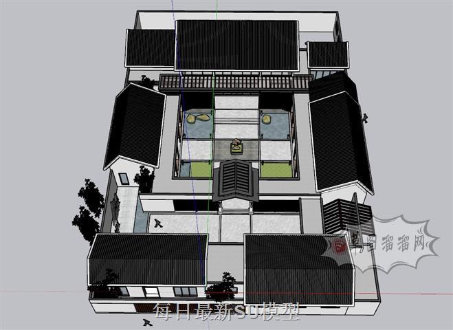 新中式合院建筑SU模型 1