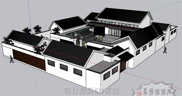 新中式合院建筑SU模型 2