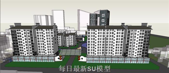 中式小区建筑SU模型 1