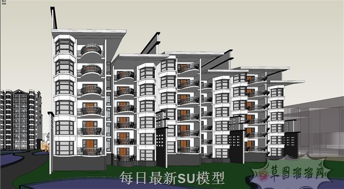 中式小区建筑SU模型 4