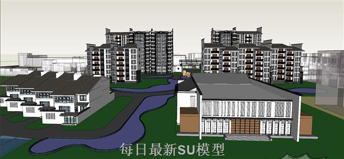 中式小区建筑SU模型 3