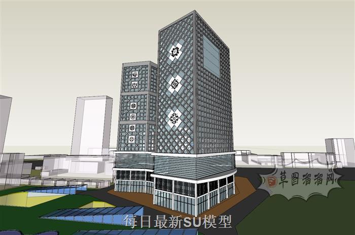 中式小区建筑SU模型 5