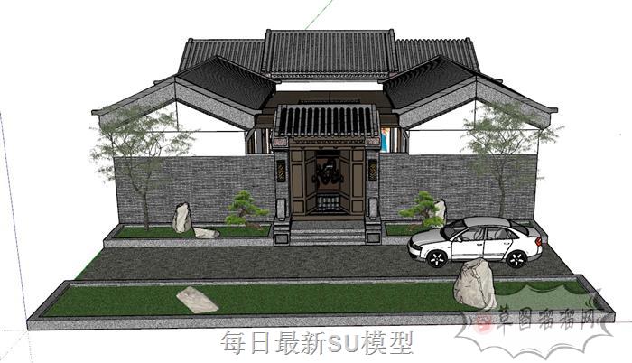 中式四合院建筑SU模型 1