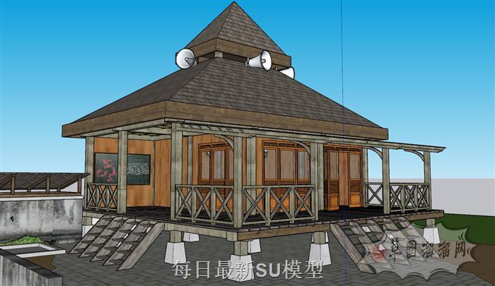 东南亚木屋建筑SU模型 2