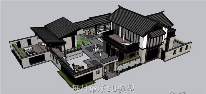 中式四合院建筑SU模型 1