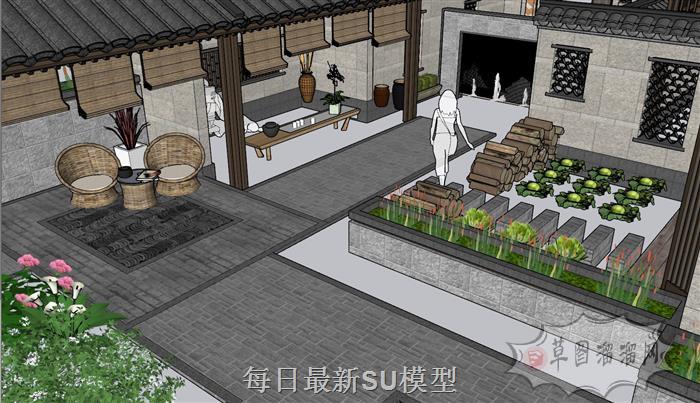 中式四合院建筑SU模型 3