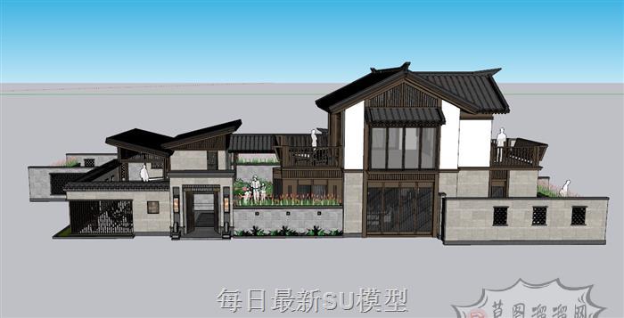 中式四合院建筑SU模型 2