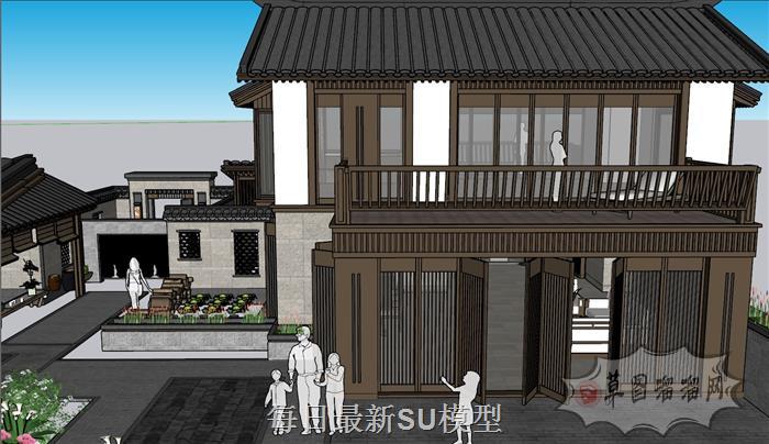 中式四合院建筑SU模型 5