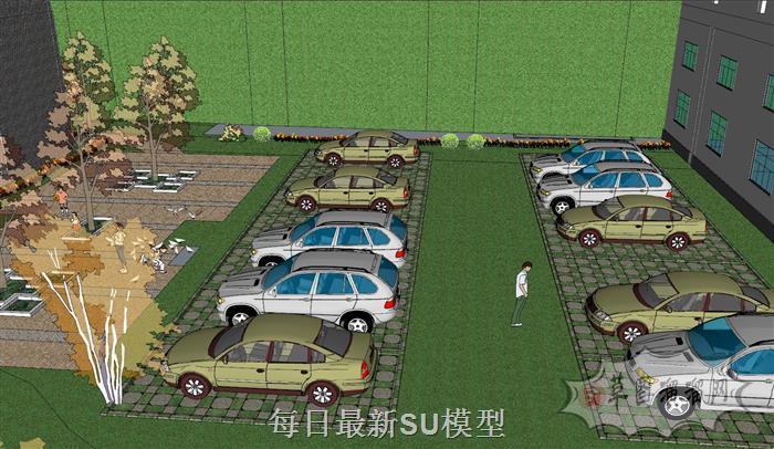 新中式办公区建筑SU模型 3