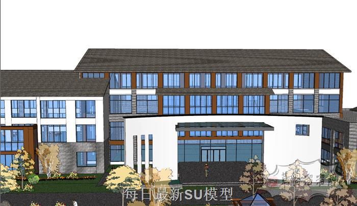 新中式办公区建筑SU模型 5