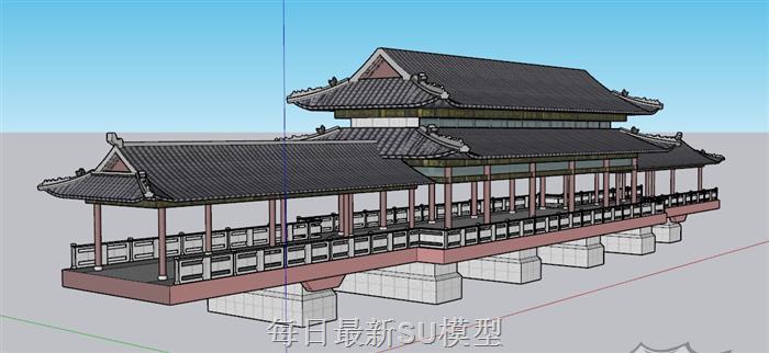 中式古建廊道SU模型 1