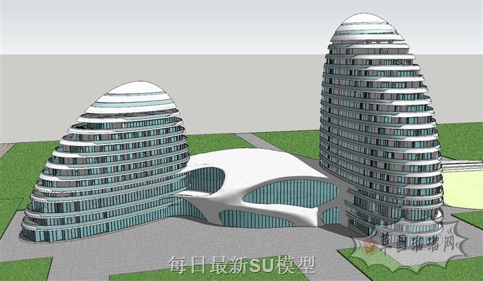 异形办公楼建筑SU模型 2