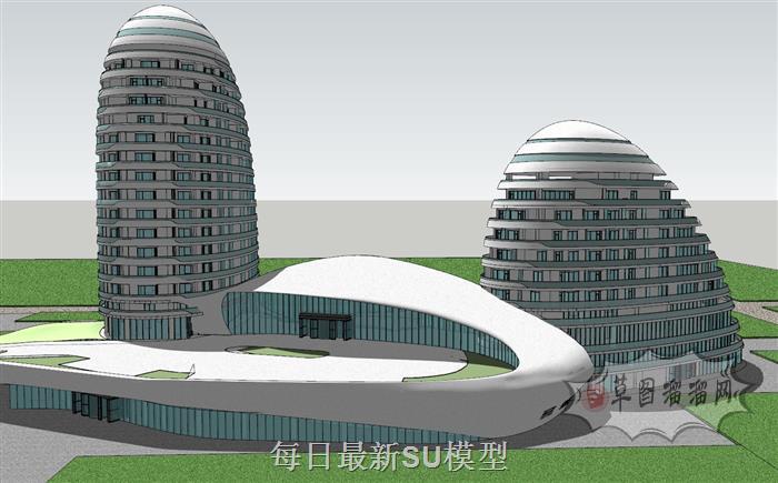 异形办公楼建筑SU模型 1