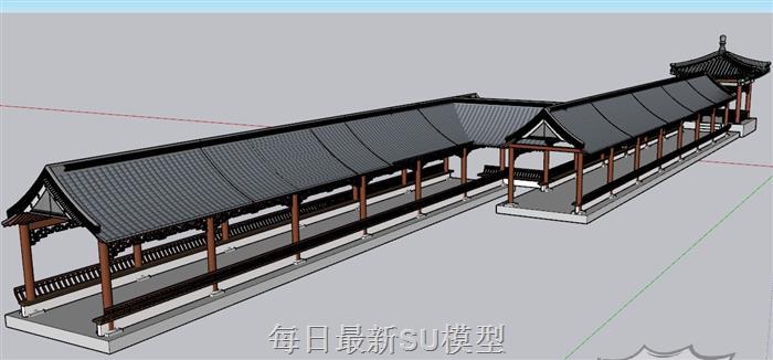 古建廊道长廊SU模型 1