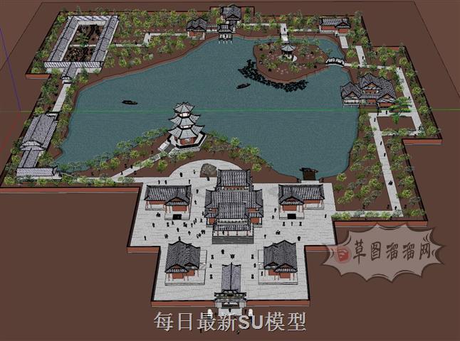 古建园林公园SU模型 1