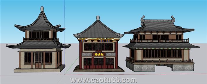 仿古建筑酒楼SU模型 1