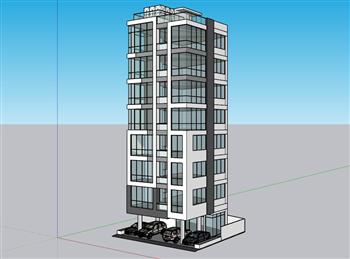 玻璃幕墙小区单元楼SU模型 免费sketchup模型下载