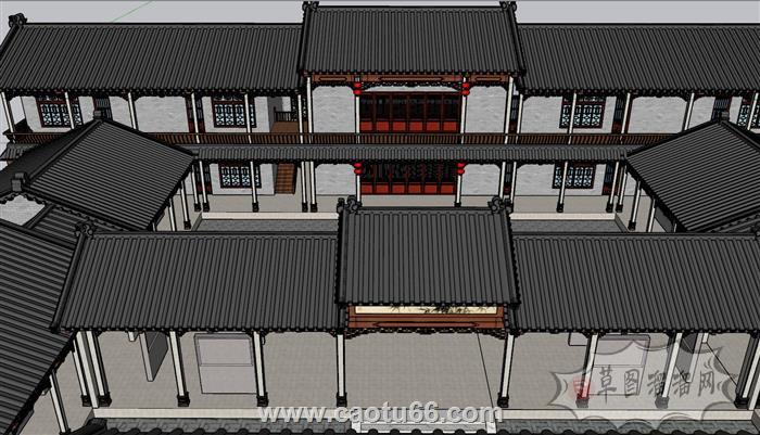 中式四合院建筑SU模型 2