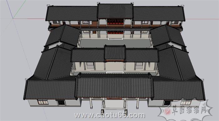 中式四合院建筑SU模型 1