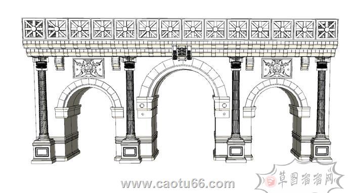 门楼牌坊SU模型 1
