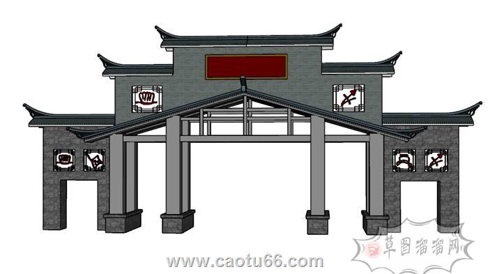 门楼牌坊SU模型 1