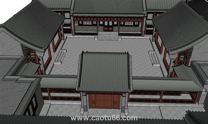 中式合院古建筑SU模型 3