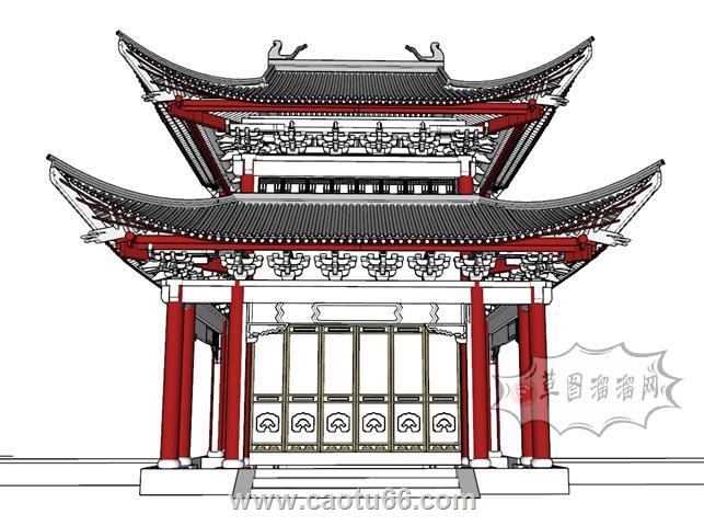 阁楼茶楼古建SU模型 1