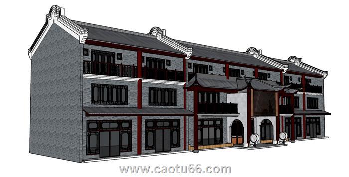 中式酒店古建筑SU模型 1