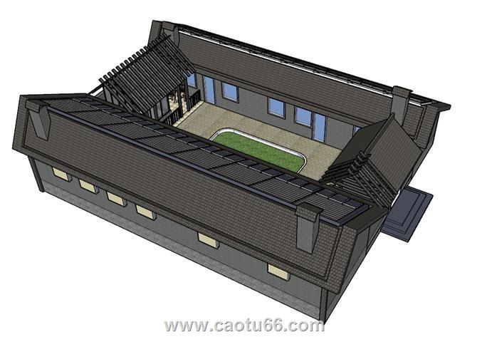 四合院民宿民居SU模型 1