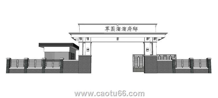 新中式门卫保安亭SU模型 1