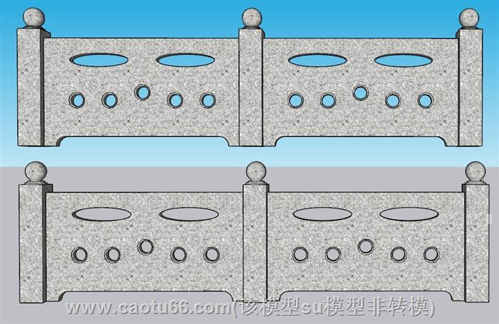 中式石栏杆护栏SU模型