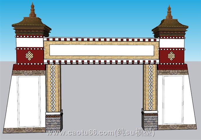 藏式建筑门楼SU模型 1