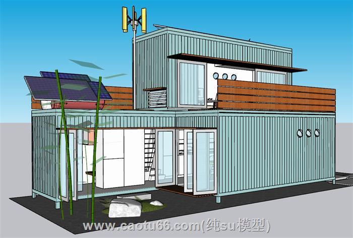 日式集装箱建筑SU模型 1